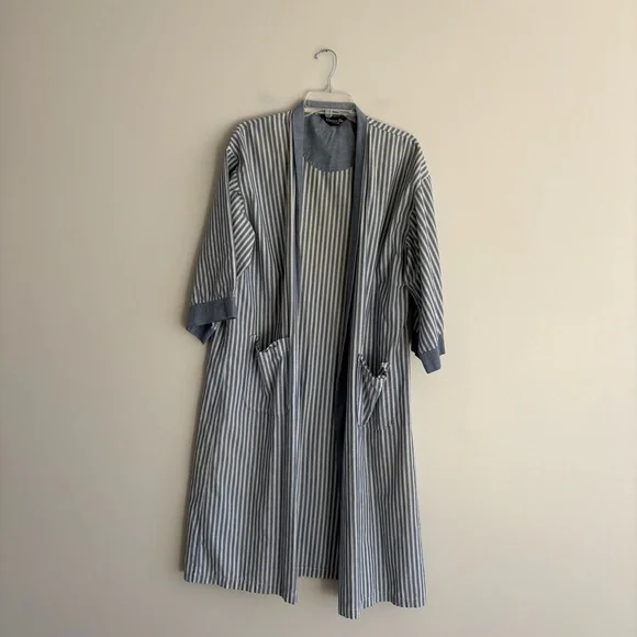 Vintage Christian Dior Monsieur Blue & White Striped Robe One Size - Picture 2 of 6